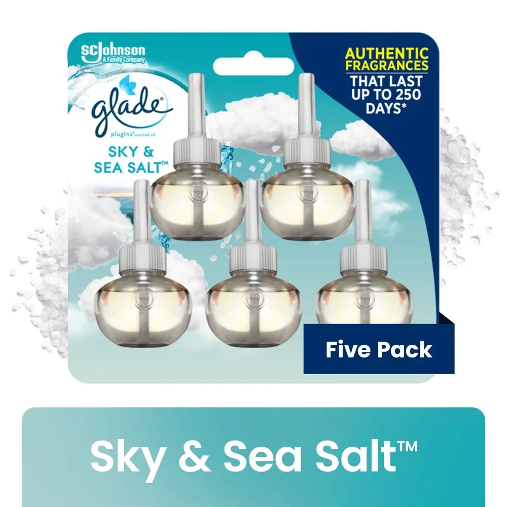 PlugIns Air Freshener Refill Sky Sea Salt Essential Oils 5 Count Scented Oil Diffuser Fragrance Warmer Mood Enhancer 50 Days