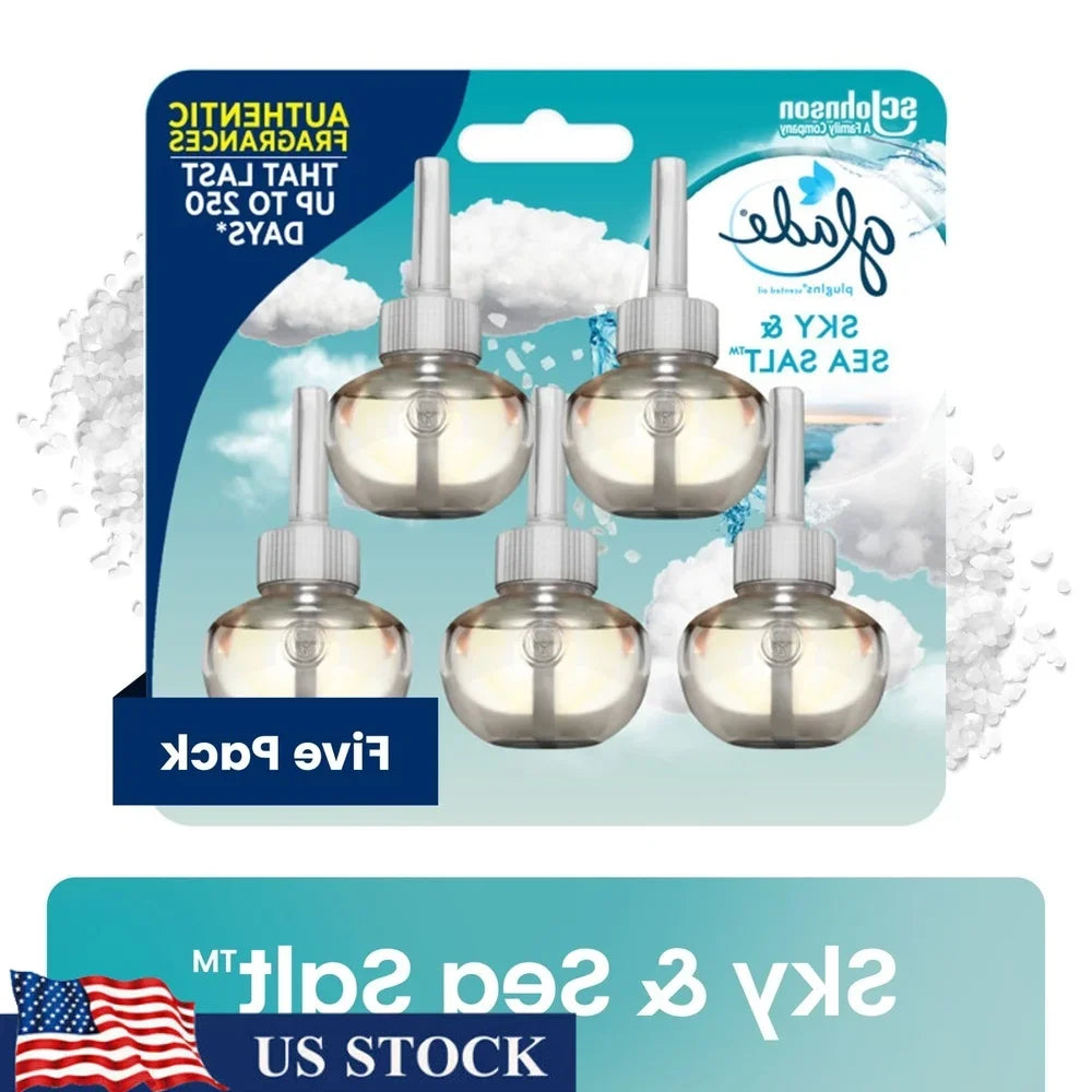 PlugIns Air Freshener Refill Sky Sea Salt Essential Oils 5 Count Scented Oil Diffuser Fragrance Warmer Mood Enhancer 50 Days